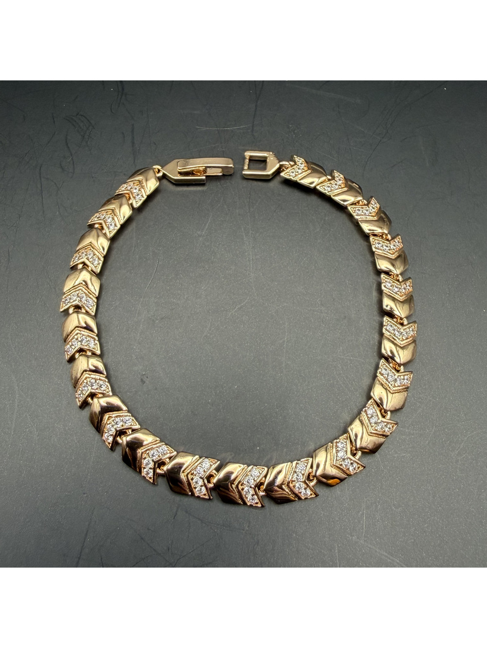 candy+clover Gold Tone Chevron Link Bracelet with Clear Crystal Accents, Elegant